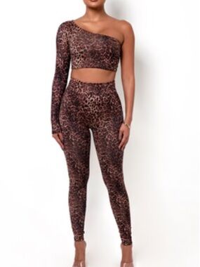Leopard Print High-Waist Leggings - Brown